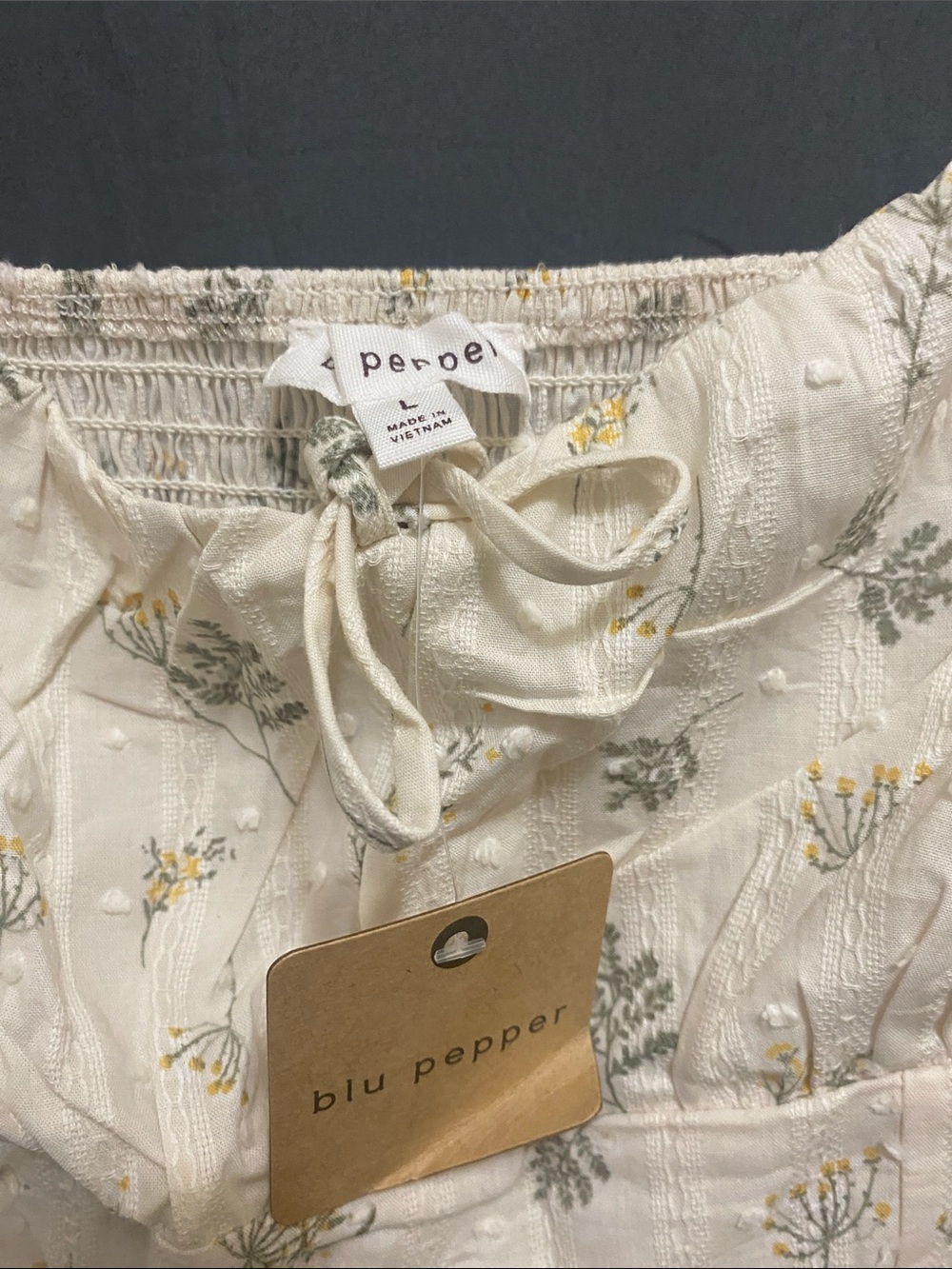 Blu Pepper Cream Floral Embroidered Spaghetti-Strap Midi Dress size large - Picture 9 of 10